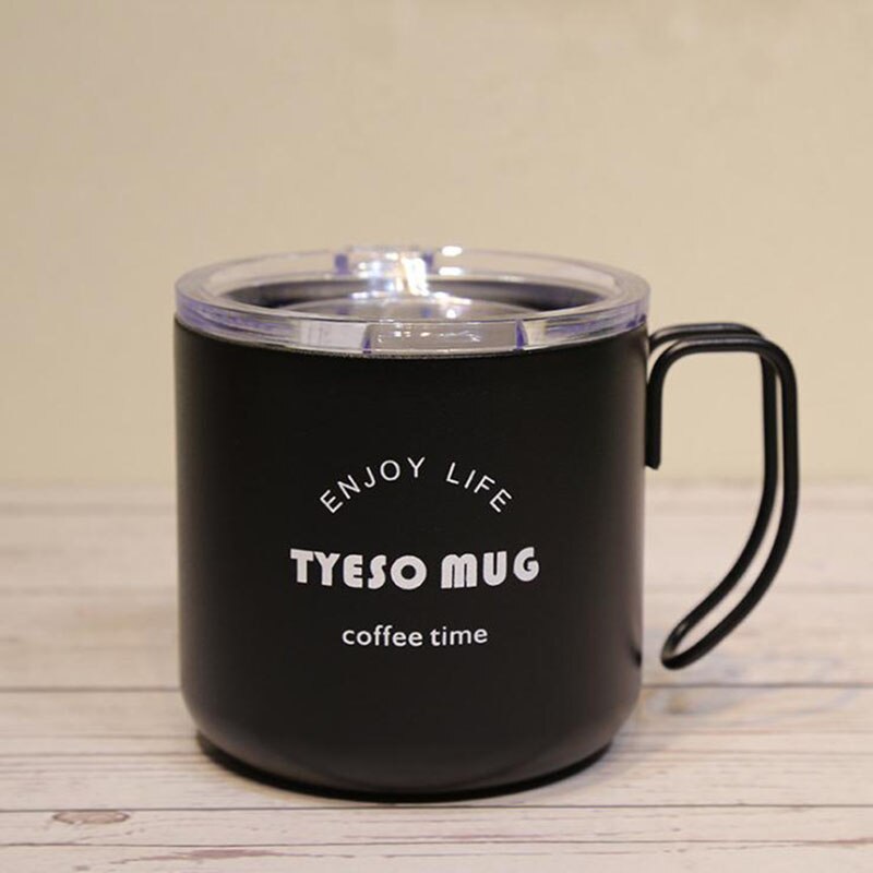 Baispo rustfrit stål kaffekrus med låg amerikansk stil te mælkekop anti-fald rejse krus termisk isolering kaffe tegning: Sort