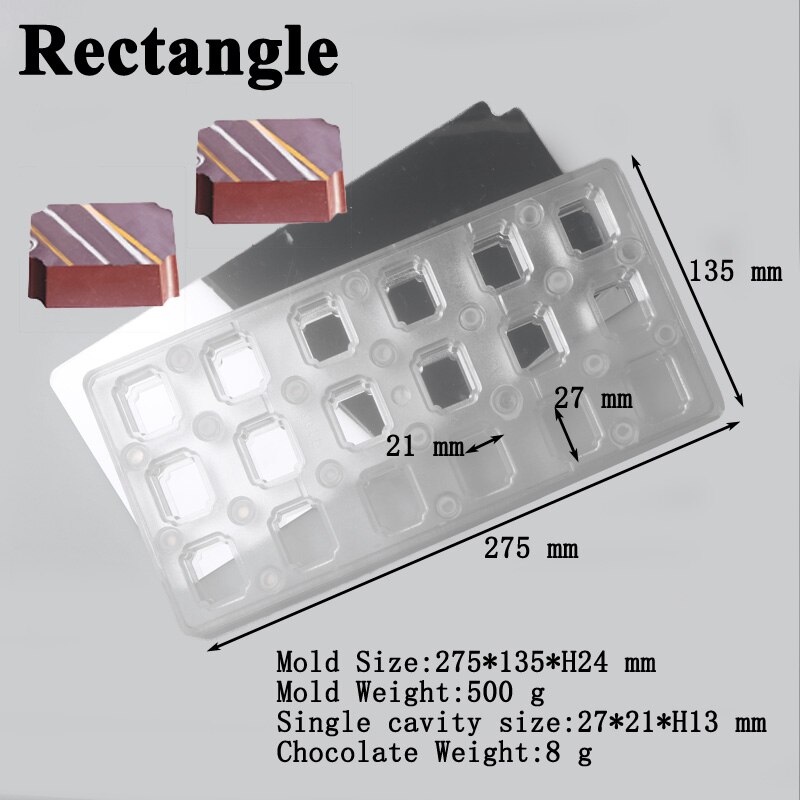 7 stilarter pc slik former polycarbonat chokolade skimmel bagværk bagværk værktøjer magnetisk rustfrit stål transfer plade choco skimmel: Rektangel