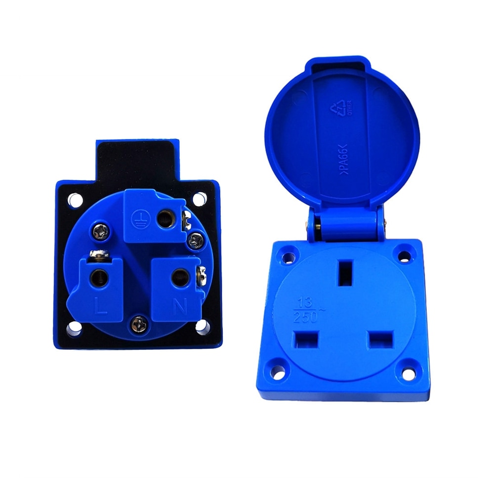 Prise de courant 13A 250V UK singapour | Prise de courant d'extérieur étanche 50*50mm, connecteur industriel Type britannique G, prise électrique IP44 W: Blue
