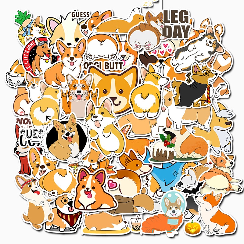 50 PCS Welsh Corgi Pembroke Cartoon Stickers Cute Animals Dog For Suitcase Cool Laptop Stickers Skateboard Waterproof Sticker