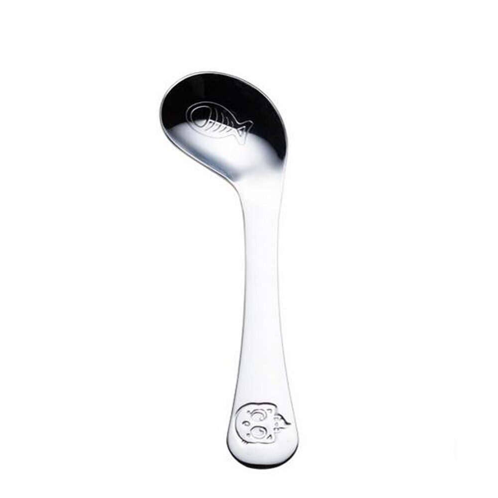 Enfants alimentation cuillère Style bébé infantile sûr cuillère en acier inoxydable cuillère courbe cuillère bébé pratique vaisselle: cat