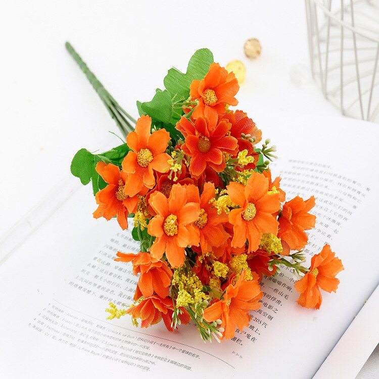 7 Forks/bouch Artificial Gerbera Daisy Flower Bouquet for Home Garden Decoration DIY Wedding Arches Flower Wall Bridal Bouquet: orange