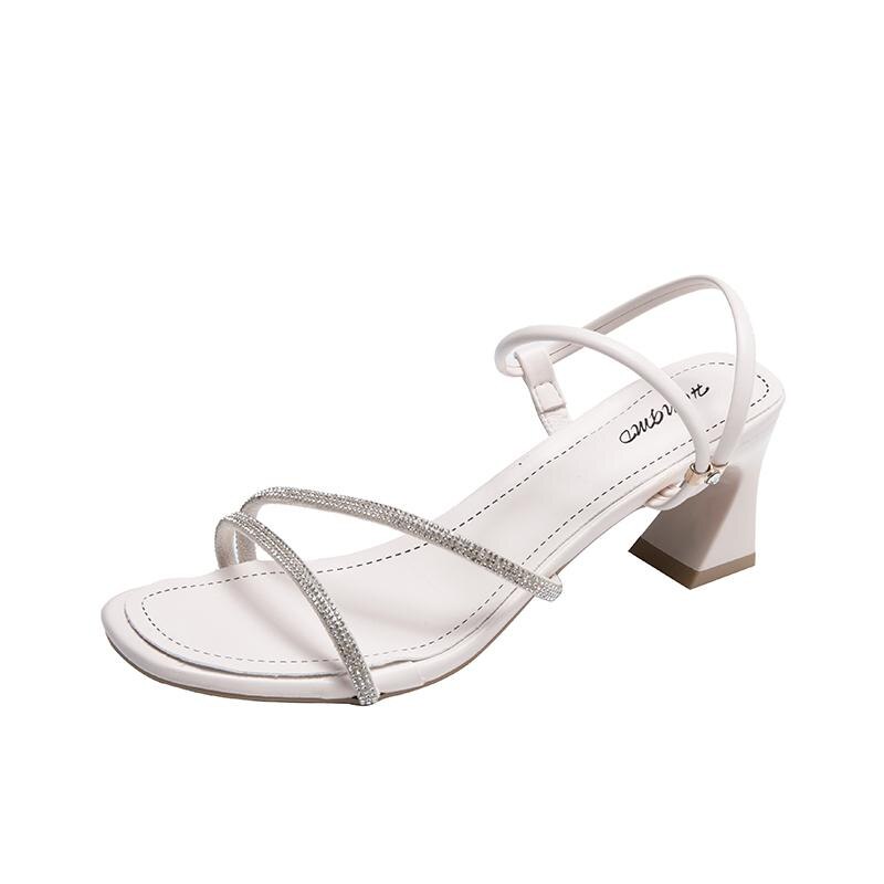 Sandaler remmar med dam damskor sommar blockklackar matchande kostym kvinnliga beige sandaler medium resår: Beige / 38