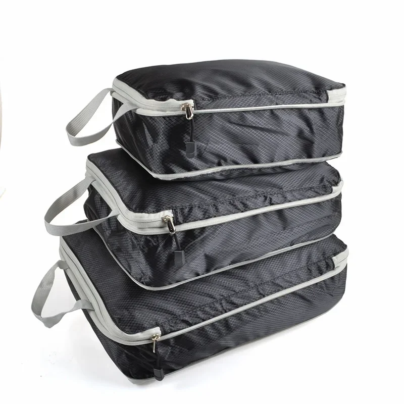 Reiscompressie verpakking kubussen bagageorganisator voor bagage bagage met grote capaciteit set waterdichte opbergzakken: Black