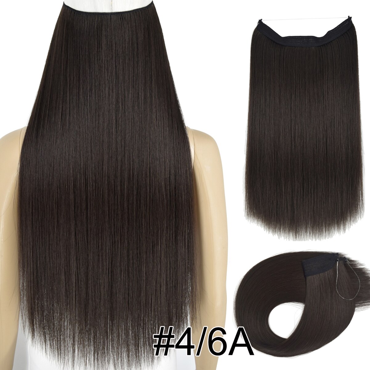 Topreety Halo Hair Extensions Onzichtbare Elastische Draad Verborgen Haarstukken Geen Clip Hittebestendige Synthetische Vezel TPYLS90: 4-6A