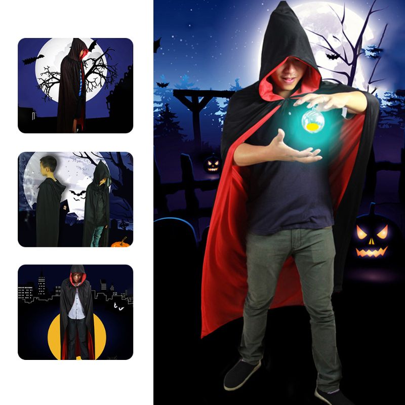 Unisex Halloween Witch Cloak Reversible Double Layer Vampire Cosplay Hooded Cape