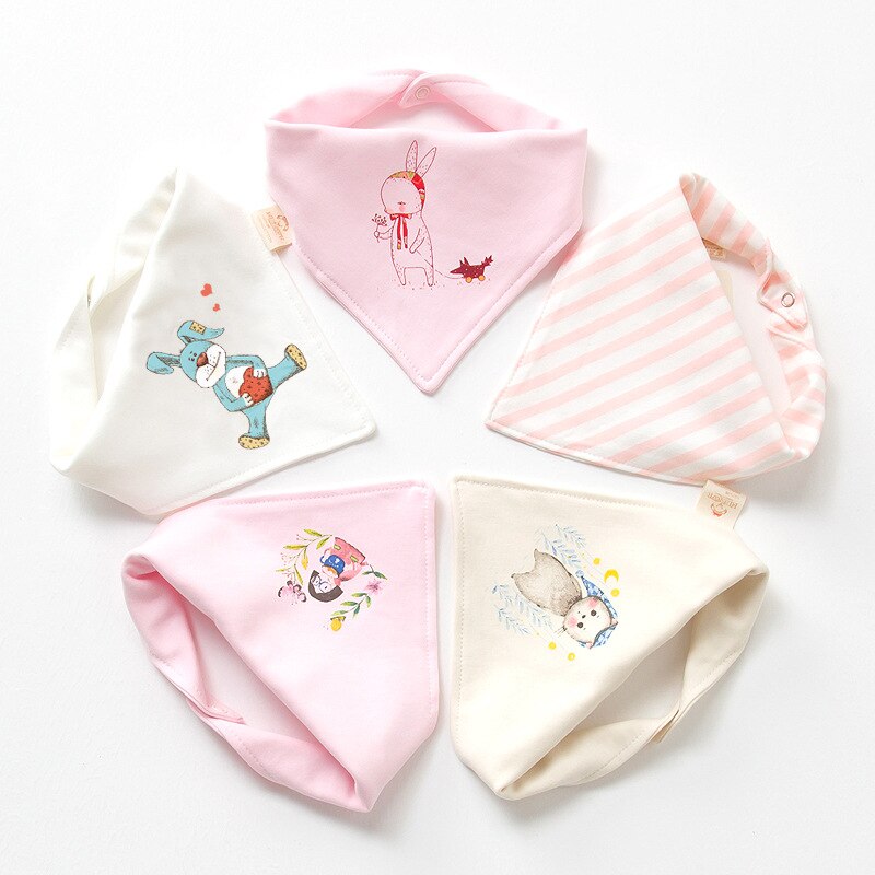 Bavoirs en tissu Double pour bébés, lot de 5 pièces, en coton, imprimé de dessin animé, pour -nés, filles et garçons: Set 4