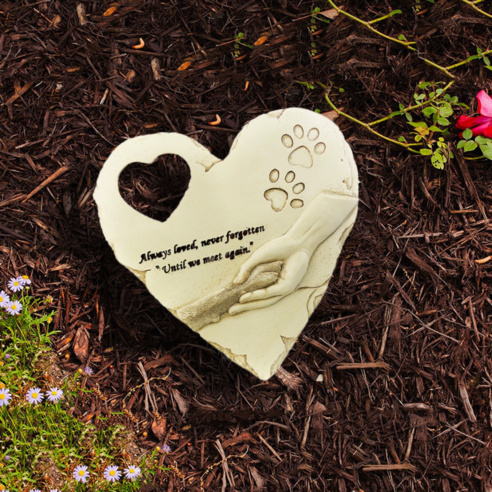 Pet Memorial Stone Weatherproof Paw Print Cat Head... – Grandado