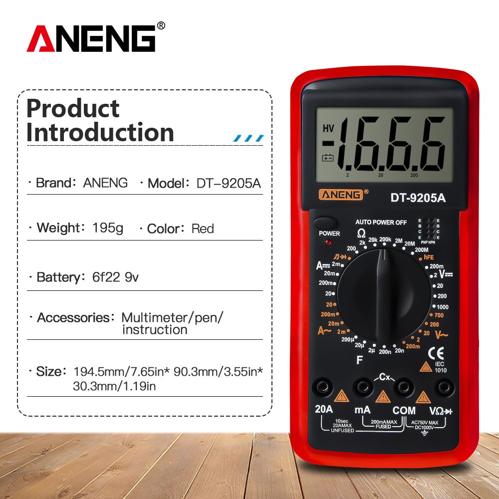 Mini Handheld LCD Digital Multimeter DC/AC Voltage Current Meter Gauge Resistance Tester Voltmeter Ammeter Ohmmeter DT9205A
