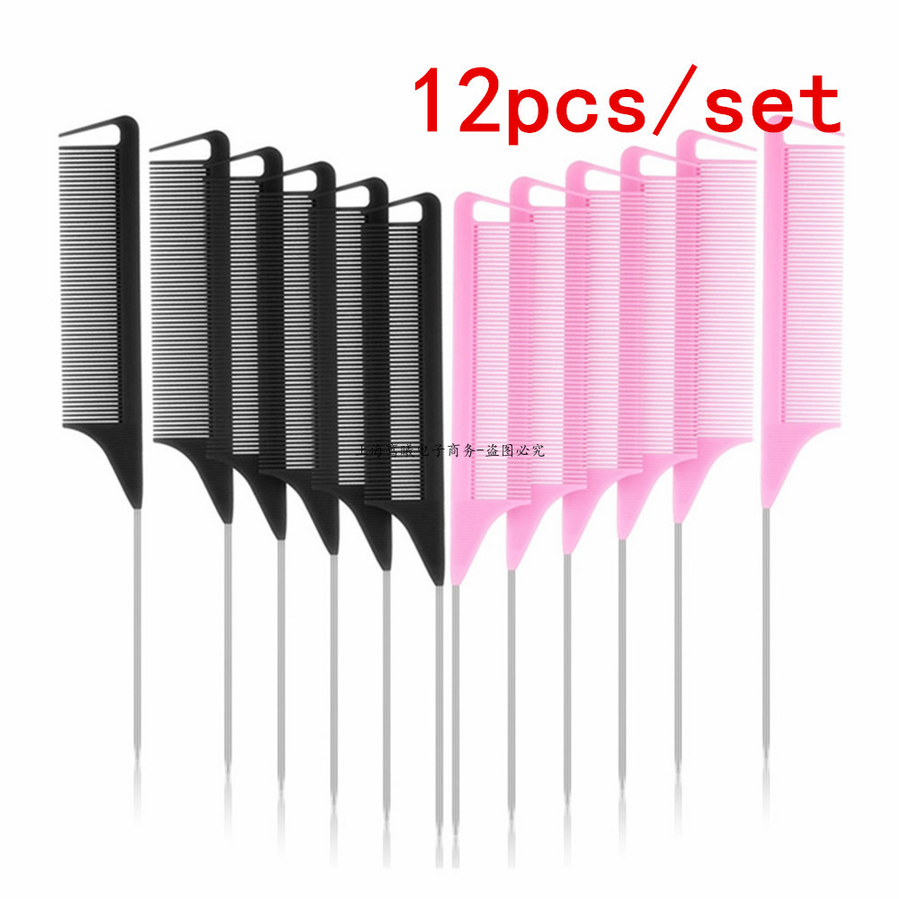 Peigne de séparation pour tresses, peignes taquins avec queue de cheval en acier inoxydable pour coiffure, couleur de coiffure au choix, 12 pièces