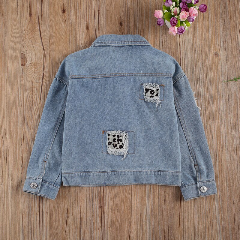 Lioraitiin 2-6Years bebé niño chaqueta de Denim para mujer leopardo/lentejuelas manga larga solo Breasted azul abrigos 2 Estilo