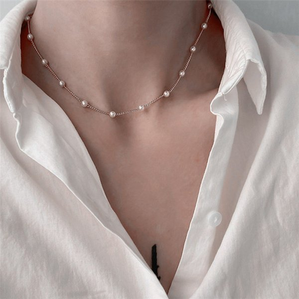 Imitation Pearl Rhinestone Necklace Stainless Steel Extra Long Drawstring Snake Tassel Metal Chain Women's Jewelry