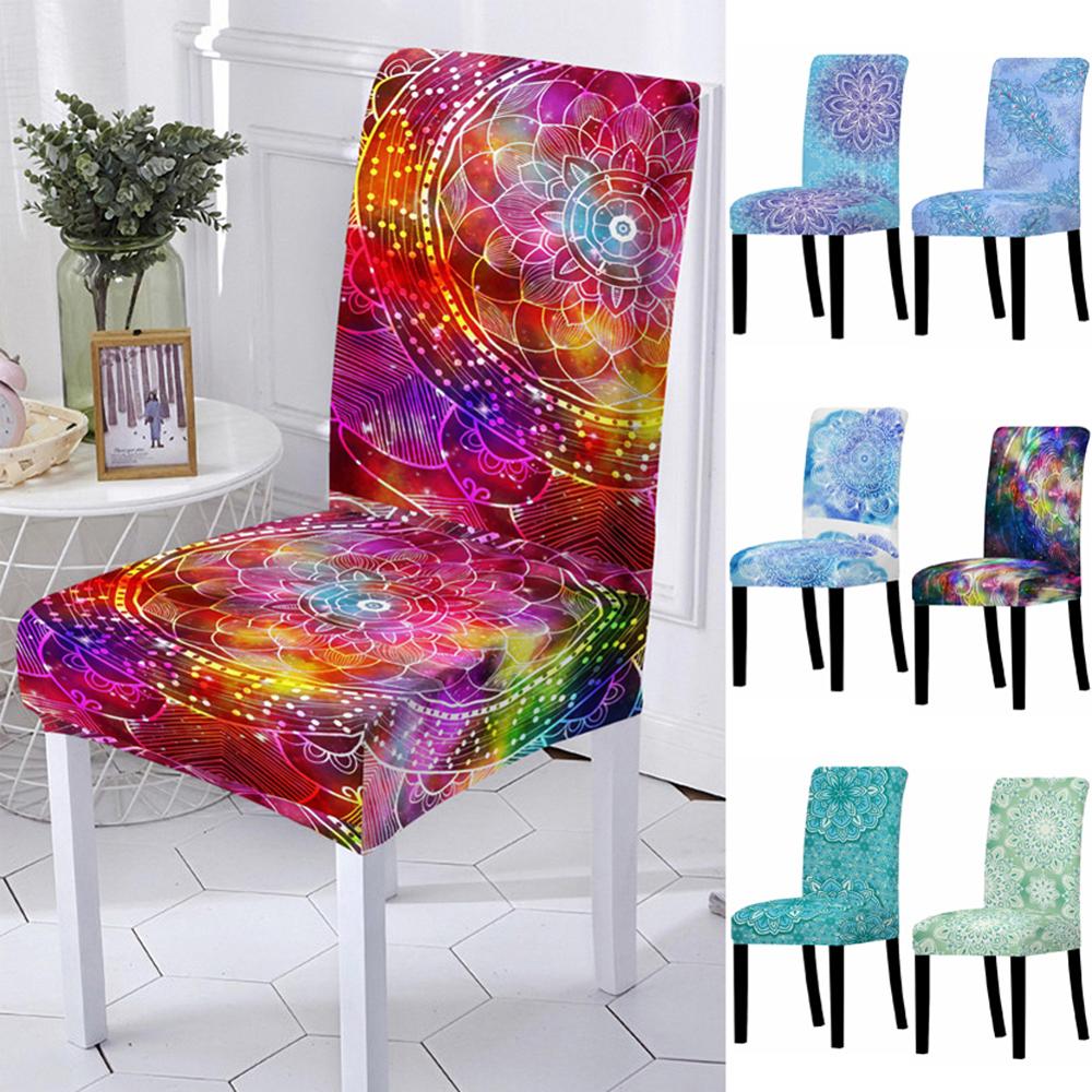 Housse de chaise élastique en élasthanne avec motif mandala et fleurs, housse de protection pour chaise à dossier haut, pour restaurant, fête de mariage, décoration de salle à manger