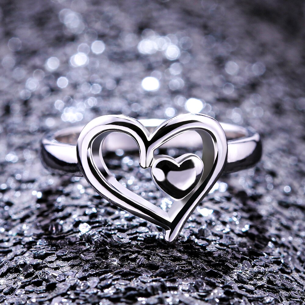 Huitan-Anillo de corazón infinito para chica, de corazón doble hueco Simple, anillos de dedo para niña, venta directa de fábrica