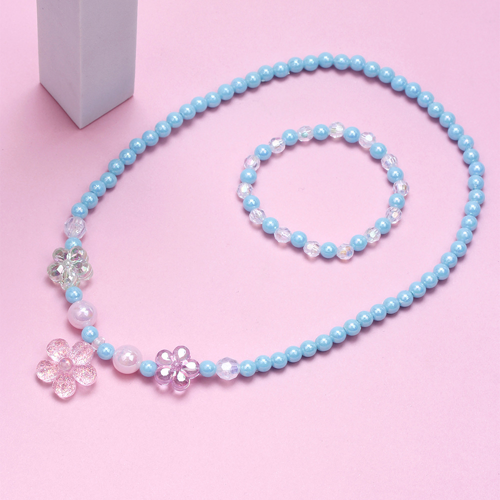 Conjunto de pulsera y collar dulce para niños, collar con cuentas coloridas de caramelo para niñas, joyería DIY al por mayor: Plata