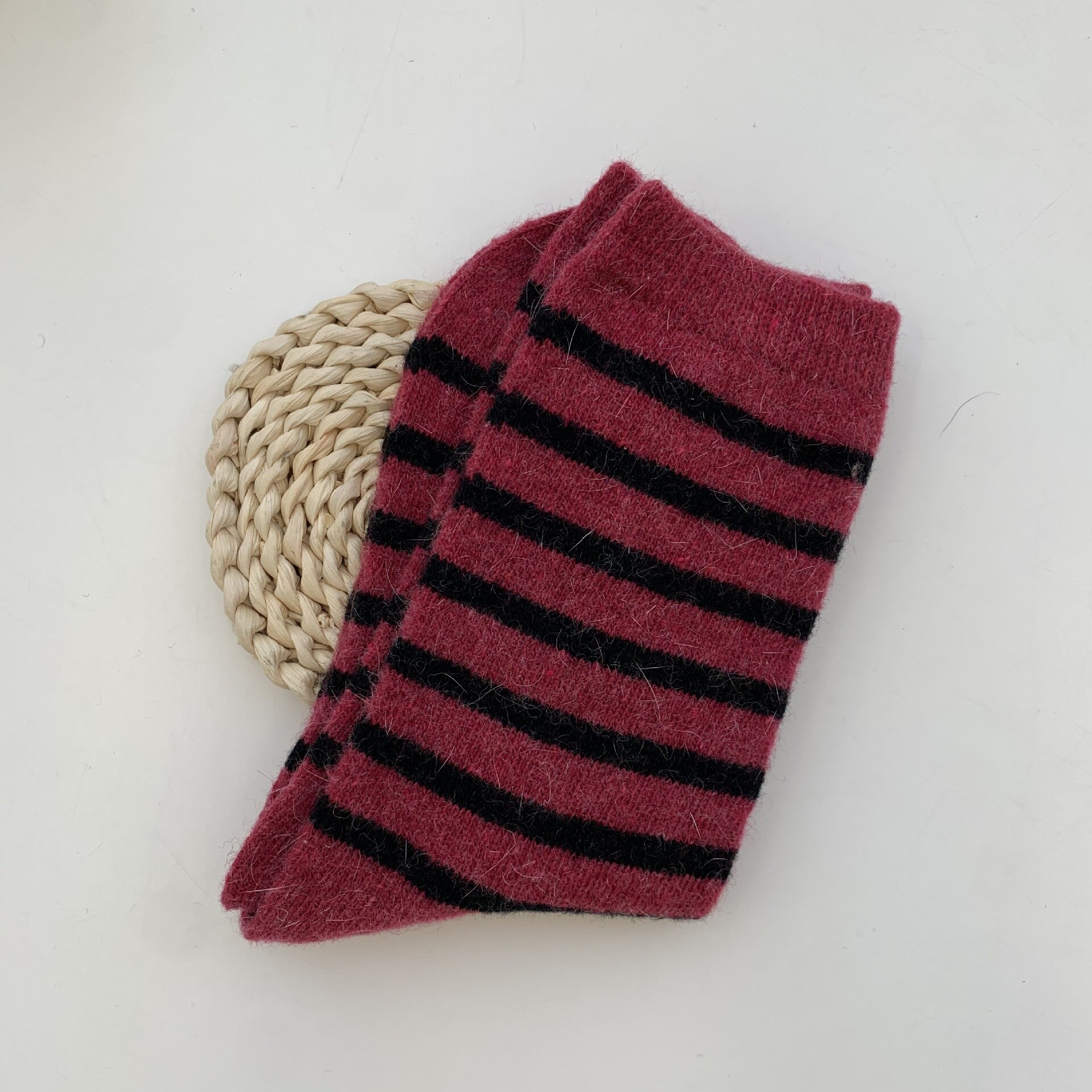 Chaussettes en poils de lapin pour femmes, décontractées à rayures, longues en laine de cachemire, hiver, épaisses et chaudes, Streetwear, chaussettes thermiques d&#39;équipage, , 20%: Rose
