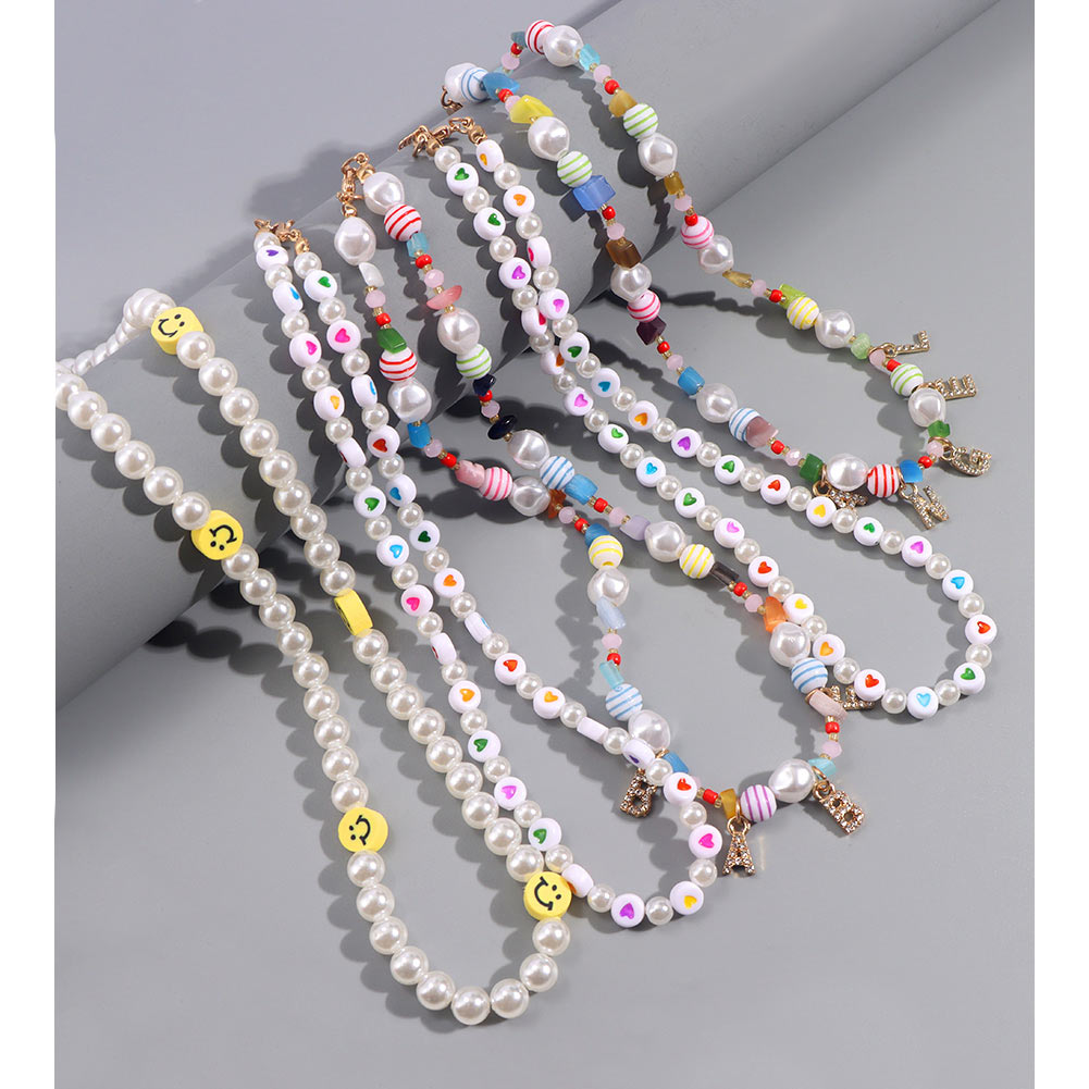 Collier perlé coloré Smiley pour femmes, fait à la main, style Baroque, perles de bonbons, ras du cou, bijoux de pour filles
