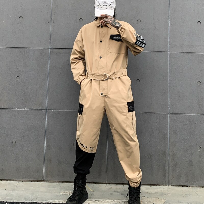Autumn Winter Jumpsuit Men Harajuku Casual Street Wear Japanese Style Overalls Hip Hop Techwear Pants: XXL / Khaki