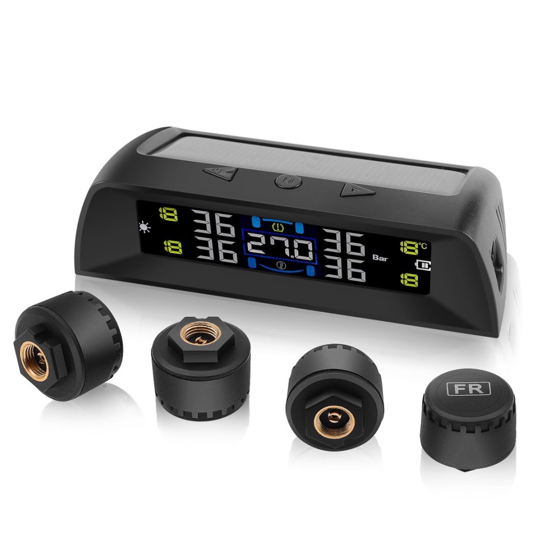 Tire Pressure Monitoring System Solar TPMS Sensors Temperature Warning Car TMPS 4 Wheel External Sensor Automobile Accessories: Blue