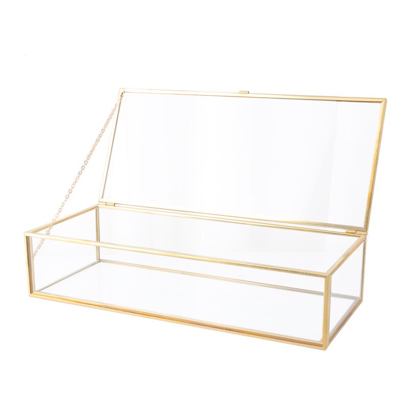 Simple Gold Rim Glass Jewelry Box Jewelry Storage Box Retro Jewelry Display Box