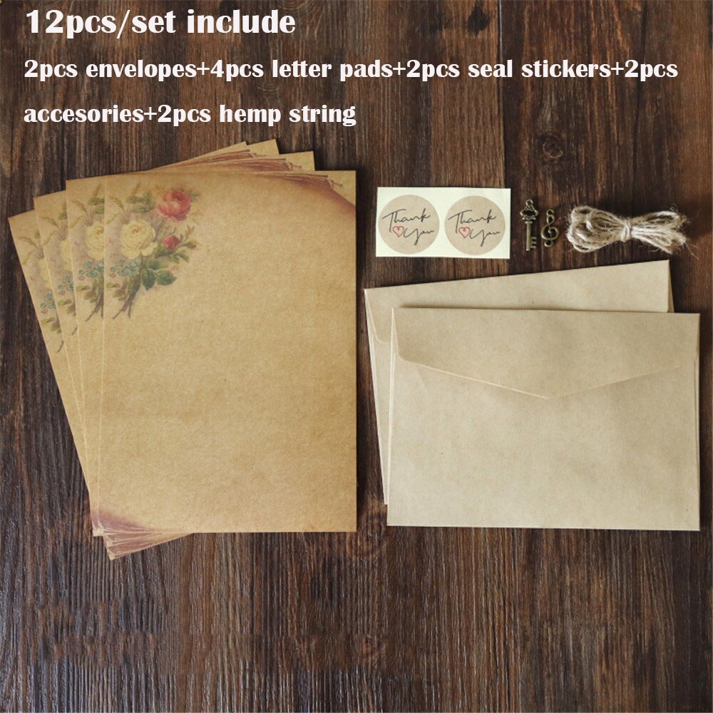 1 pack Kraft Envelope Letter Pad Set Vintage Letter Pads Writing Paper with Rope Wedding Party Invitation Envelopes Message Pads: E