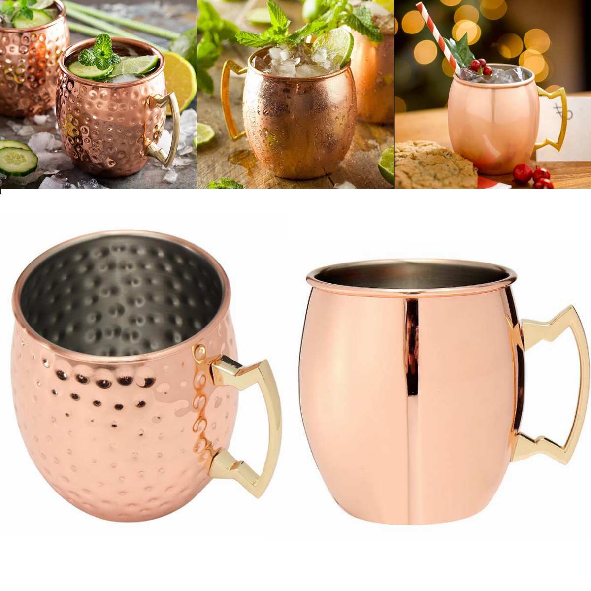 Taza de cobre de 530ml para cóctel, vaso de cóctel de mula de Moscú, taza de cobre de acero inoxidable de 18 onzas para cerveza helada, té y whisky, 4 Uds.