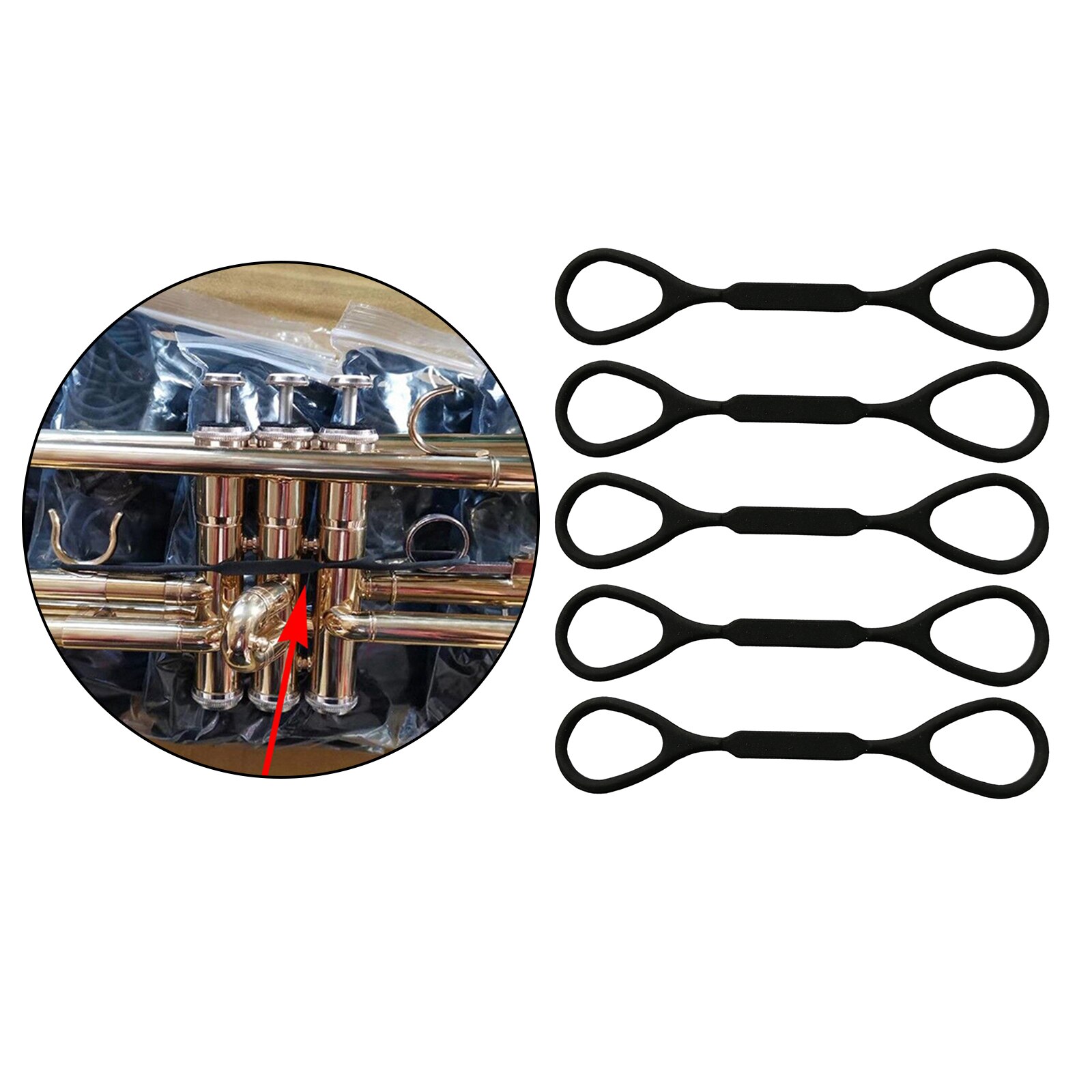 Tapón de trompeta de goma de silicona elástica, accesorio de trompeta, fácil de reemplazar, color negro, 5 uds.