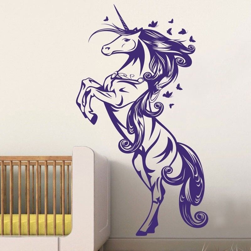Unicorn Wall Stickers Home Decoration Cartoon Animals Living Room Bedroom Vinyl Decals Black/Purple Decorate Wallpaper