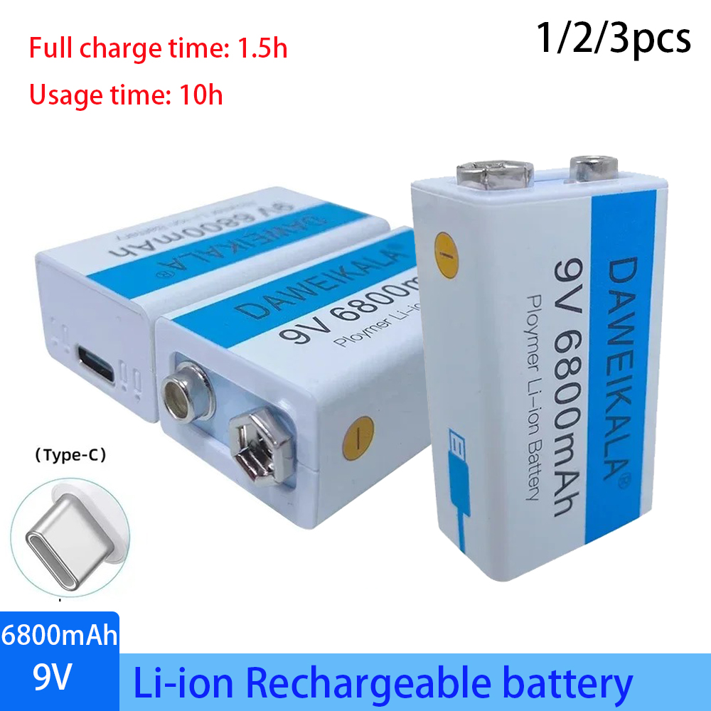Batería recargable de iones de litio de 9V y 6800mAh, baterías Micro USB de litio de 9 v para multímetro, micrófono, juguete, Control remoto, uso KTV