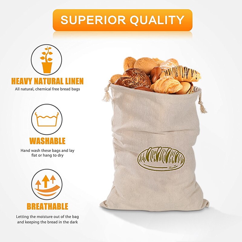 Bolsas de lino orgánico para almacenamiento de pan, bolsas reutilizables de comestibles para frutas, ecológicas, lavables, para almacenamiento de alimentos