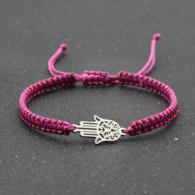 handgefertigt Geflochtene rot Gewinde Seil Armbinde Edelstahl Fatima Hand Charme Armbänder für Frauen Männer Paare Freundschaft Schmuck: Rose rot