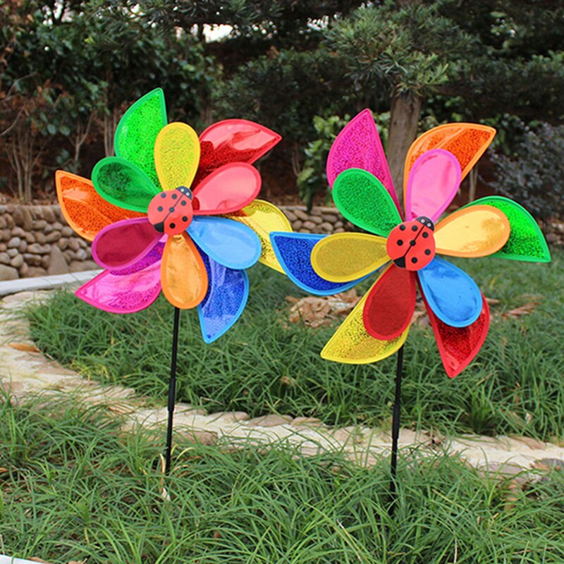 Dubbele Laag Lieveheersbeestje Windmolen Wind Spinner Pinwheel Huis Tuin Yard Decoratie