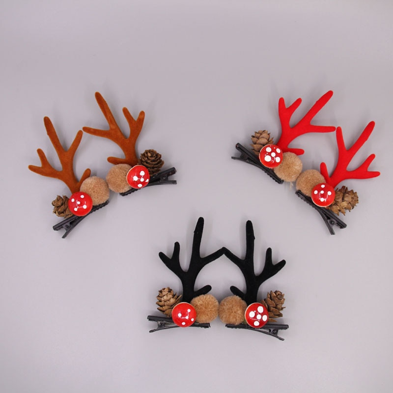 Christmas Cute Antler Hair Clips Festival Style Red Antler Headband Moose Mushroom Forest Nut Hair Accessories Hairpins