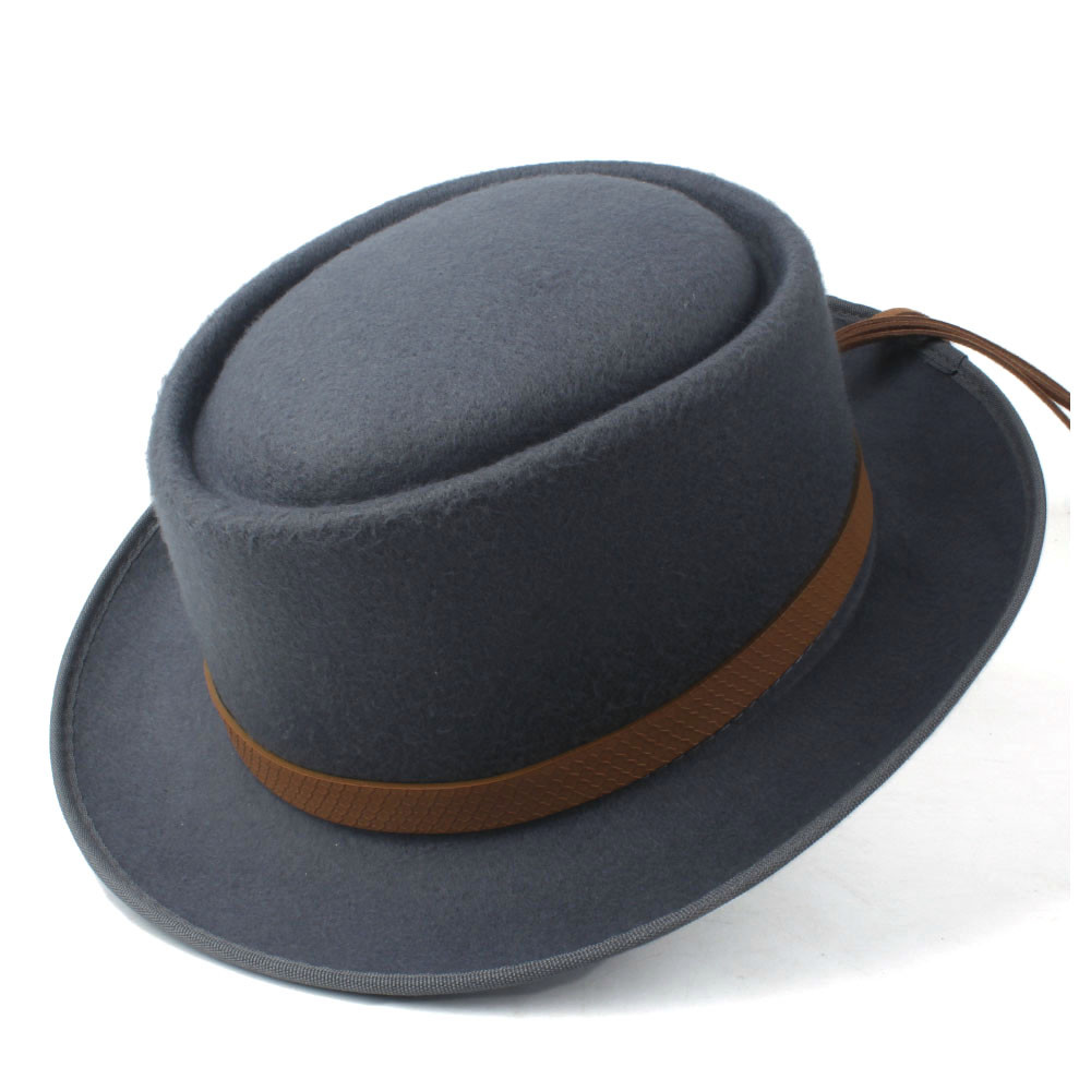 Sombrero de tarta de cerdo para mujer, sombrero Fedora de iglesia para hombre, sombrero plano de lana, Trilby, sombrero fascinador, tamaño 58CM,