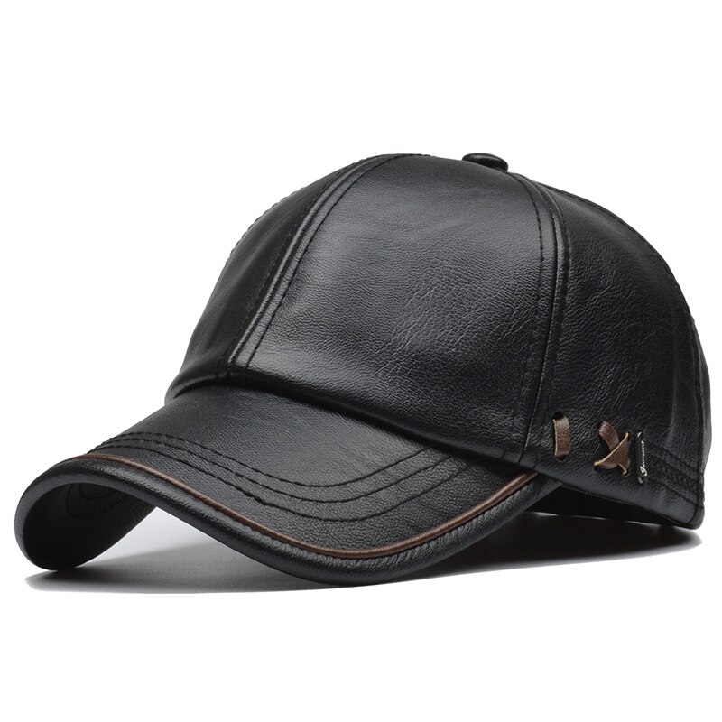 [NORTHWOOD PU Leather Baseball Cap Winter Cap Men Snapback Hat Bones Casquette Gorras Para Hombre Mens Trucker Cap: Black