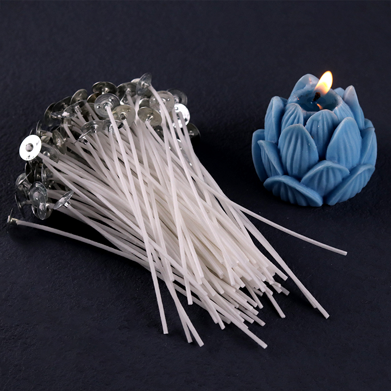 Mecha para velas sin humo de 8-20 Cm, mecha de algodón preencerada 100 de con pieza de soporte de Metal, herramientas para hacer velas hechas a mano DIY