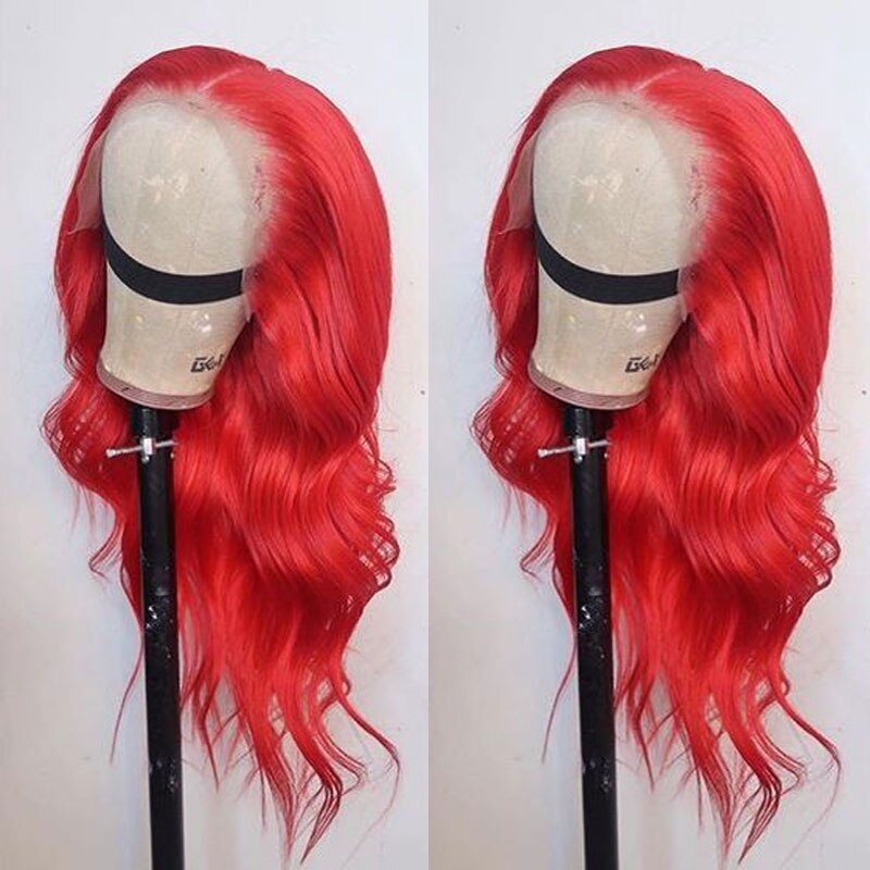 Bombshell fogo vermelho onda solta reta peruca dianteira do laço sintético glueless fibra resistente ao calor cabelo médio de separação para perucas femininas: #1 / 24 polegadas