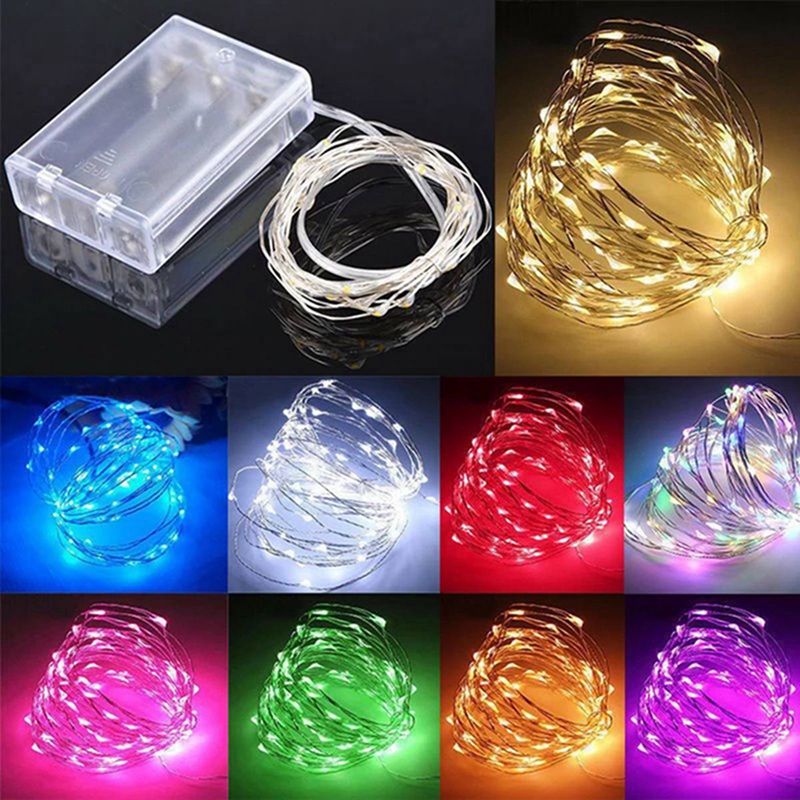 Cadena de luces Led de hadas, cuerda de alambre de cobre, 1/2/3/5/10M, alimentada por batería, para dormitorio, jardín, , decoración de boda, 1 paquete