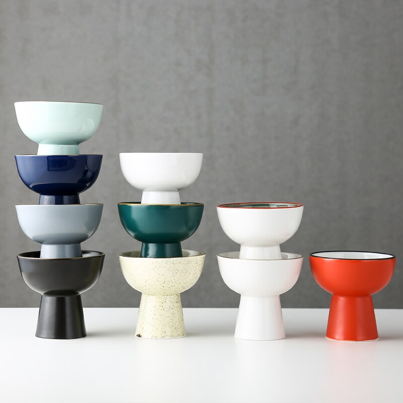 Ceramic High-leg Dinner Plate Fruit and Vegetable Salad Plate Seasoning Dish Restaurant Hotel Service Supplies Exquisite