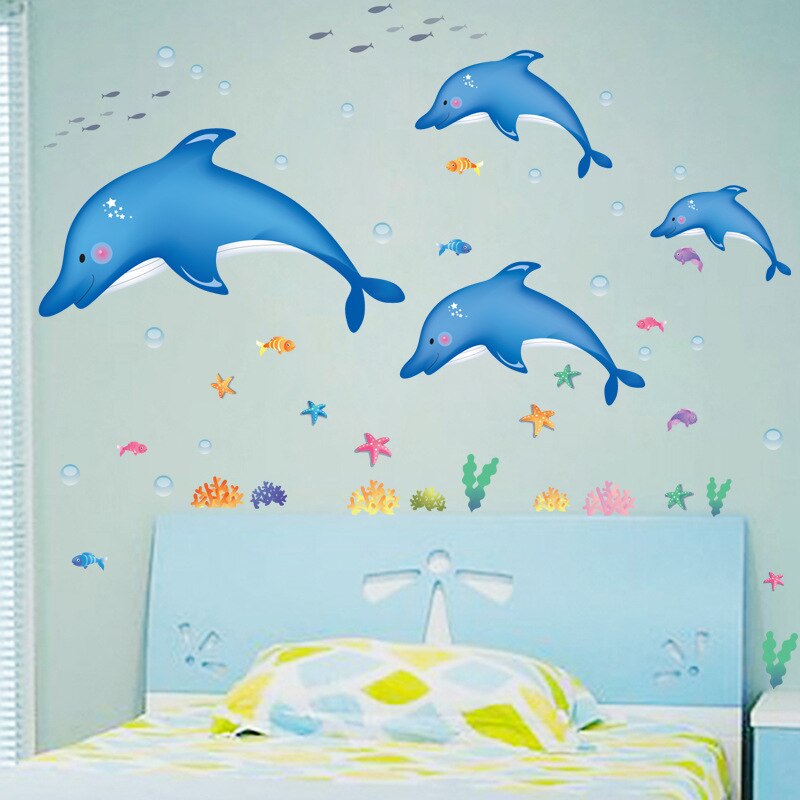 Cartoon Underwater Dolphin Fish Starfish Bubble Bath Sticker For Kid Bathroom Wall Decor Children Nursery home decorations