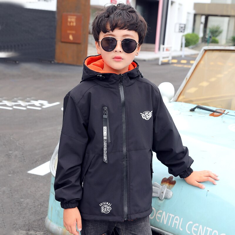 Jungen Jacke Winter herbst freundlicher Sport Vlies doppelseitige Abnutzung Jacke Für Jungen freundlicher Warme Wasserdichte Winddicht Teenager Mäntel: Schwarz / 120