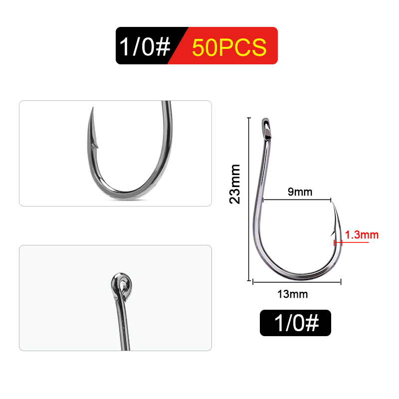 FTK CHINU Anzuelo con anilla de púas 1/0 # -5/0 # 50 piezas 1 # -7 # 100 Uds pesca en roca anzuelo de pesca en el mar anzuelo de acero negro con alto contenido de carbono: Gris claro