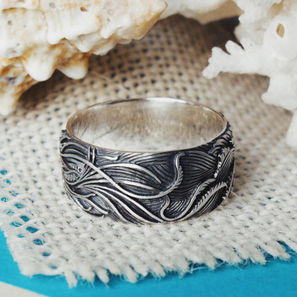 Luxury 925 Sterling Silver Jewelry Exquisite Jellyfish Carved Ring For Women Ladies Vintage Rings Cool Birthday Party