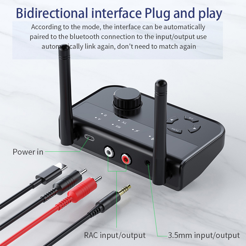 2 In 1 Bluetooth 5.3 Audio Receiver Transmitter 3.5mm Aux Jack RCA Stereo Music Wireless Adapter Dongle for TV Car PC Headphones
