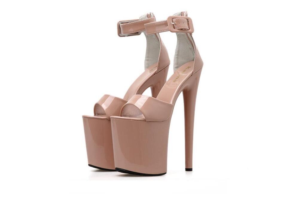 women's shoes 20cm hate sky high model stage catwalk shoes High heels banquet platform sandals Steel Tube Dancing Shoes: Khaki / 7