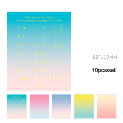 10 ark gradient färgindex klisterlappar morandi etiketter anteckningsbok planerare tillbehör datum månad index klistermärke anteckningar klistermärke: A