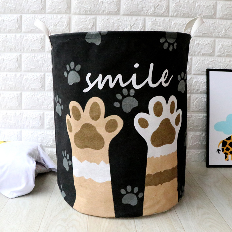 Cute Cat Dog Paw Large Folding Laundry Basket Cartoon Cat Storage Barrel Cotton Linen Dirty Clothes Hamper Toys Storage Basket: D