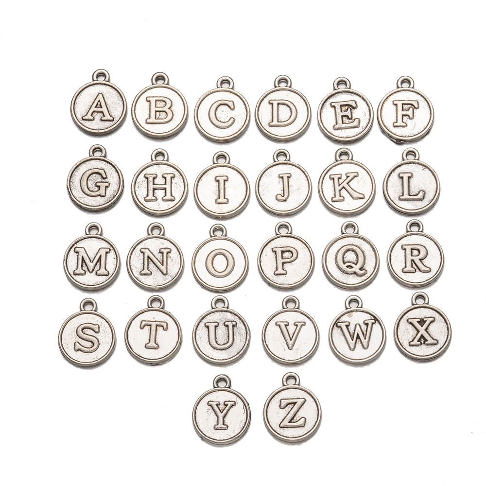 Juego de colgantes con letras del alfabeto de A-Z para mujer, pulsera y pendientes hechos a mano, accesorios para hacer joyas, suministros, 12mm, 1 Juego: Negro
