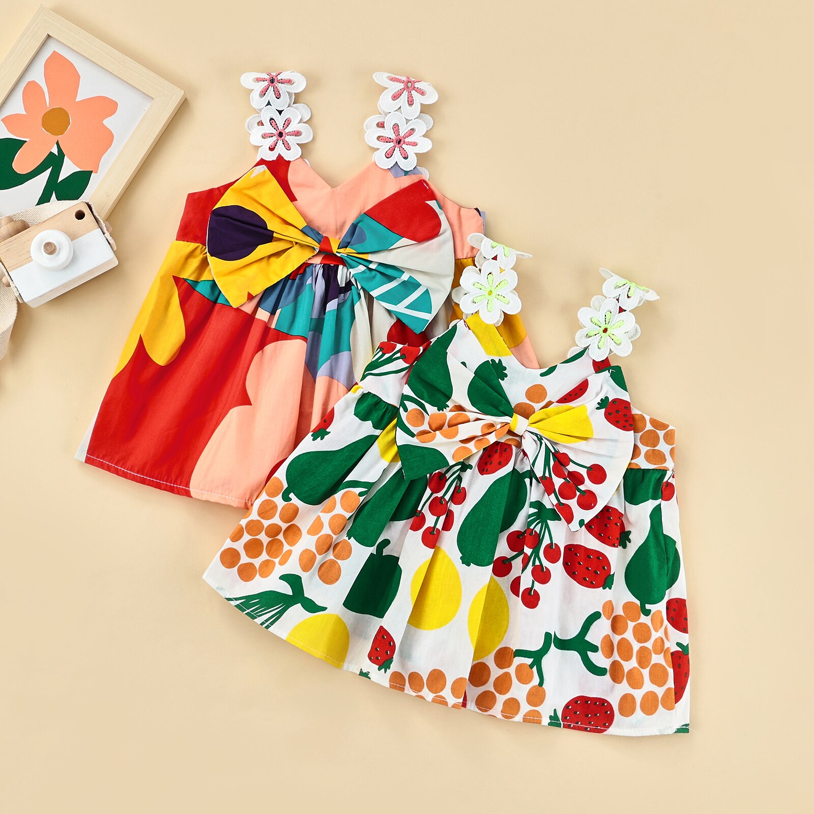 Vêtements d'été pour bébés filles, jolie robe de plage en coton imprimé Floral, sans manches, à bretelles, tenue de princesse