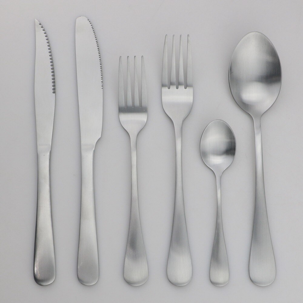 JANKNG Silver Dinnerware Set Stainless Steel Matte Silverware Cutlery Steak Knife Dessert Fork Teaspoon Tableware